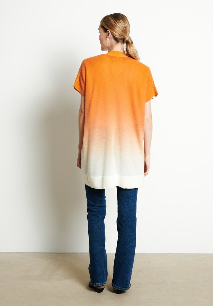 AVA 11 Kimono en cachemire tie & dye blanc écru imprimé orange