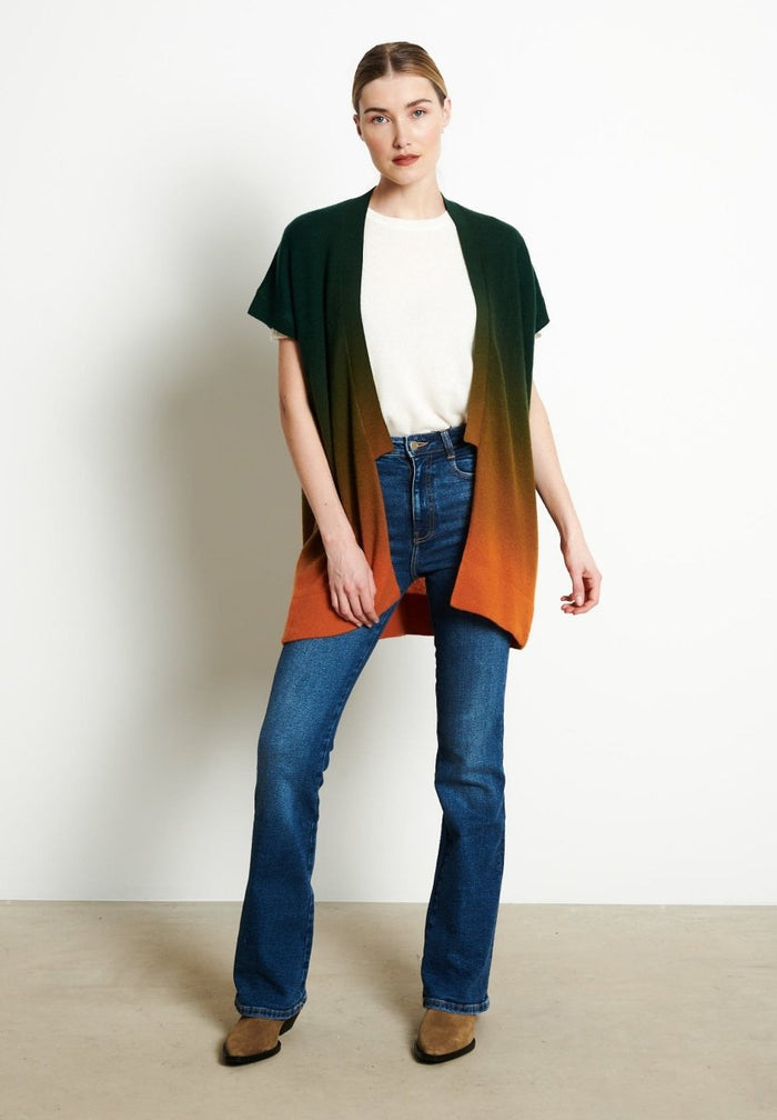 AVA 11 Kimono en cachemire tie & dye orange citrouille