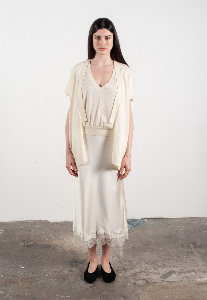 Gilet à manches courtes femme en cachemire & laine ultrafin blanc - KELLY 5