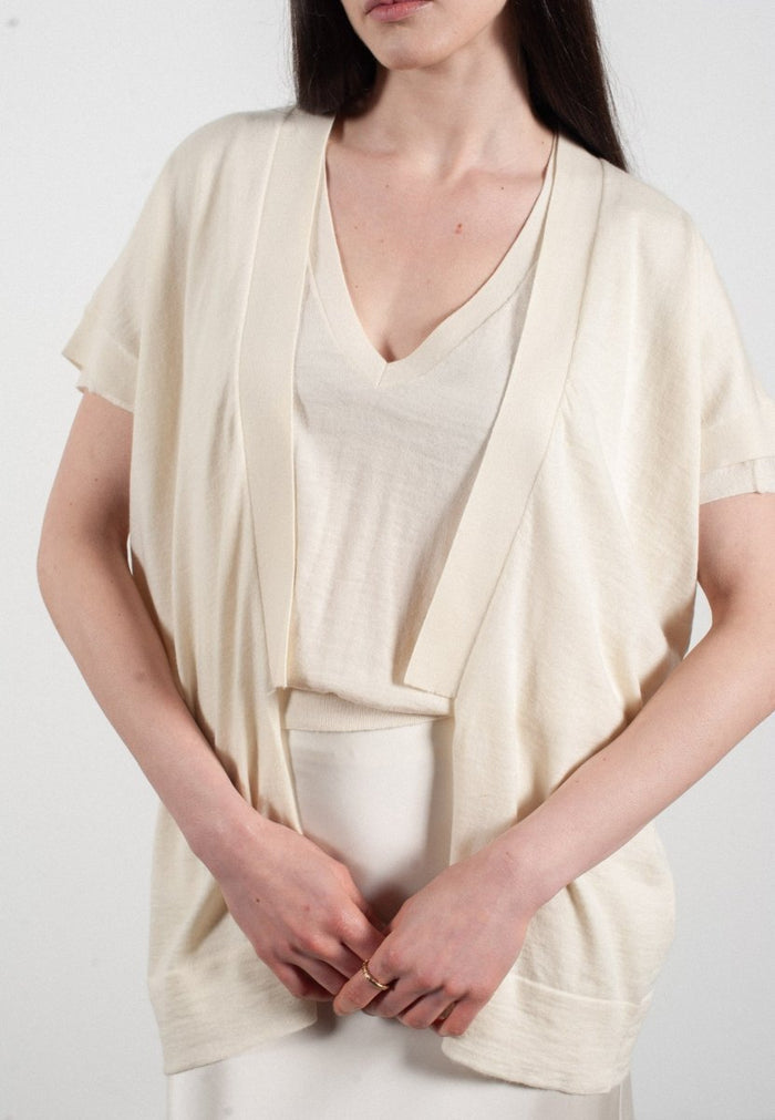 Gilet à manches courtes femme en cachemire & laine ultrafin blanc - KELLY 5