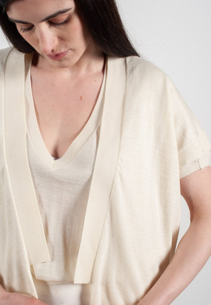 Gilet à manches courtes femme en cachemire & laine ultrafin blanc - KELLY 5