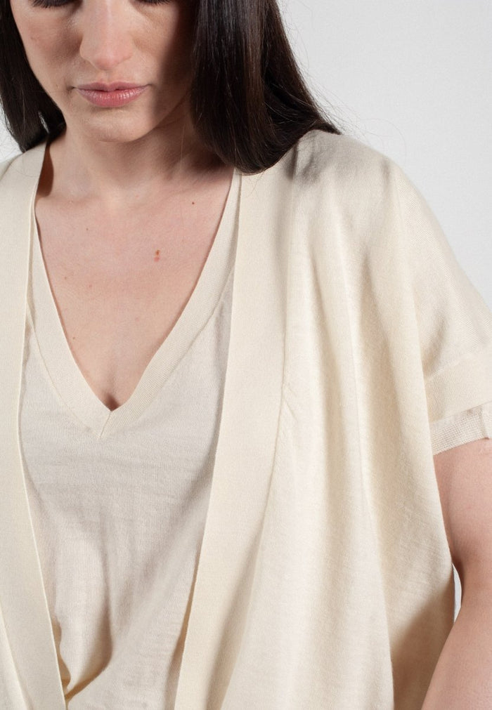 Gilet à manches courtes femme en cachemire & laine ultrafin blanc - KELLY 5