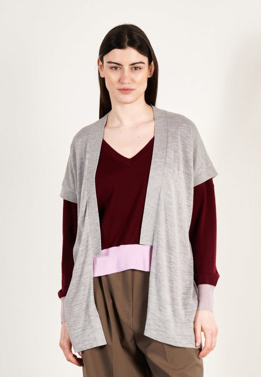 Gilet à manches courtes ultrafin cachemire et laine gris femme - KELLY 5