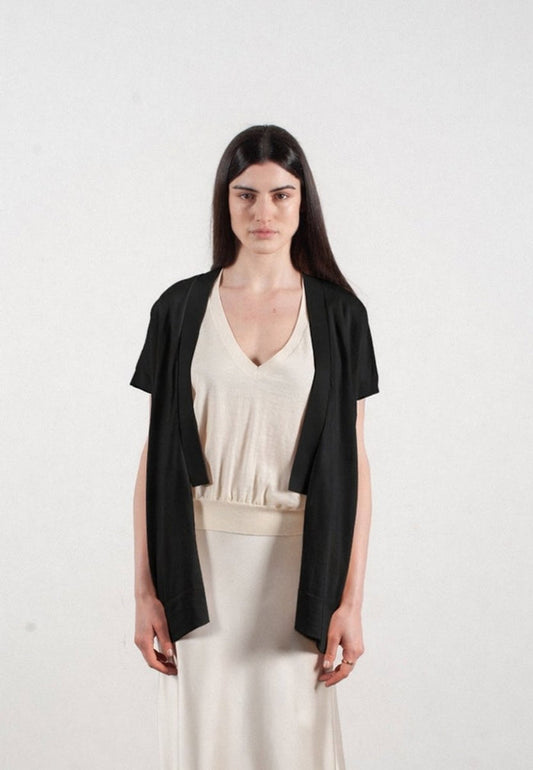 Gilet à manches courtes femme en cachemire & laine ultrafin noir - KELLY 5