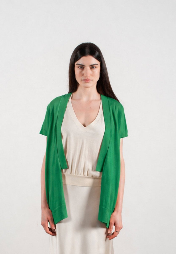 Gilet à manches courtes femme en cachemire & laine ultrafin vert - KELLY 5