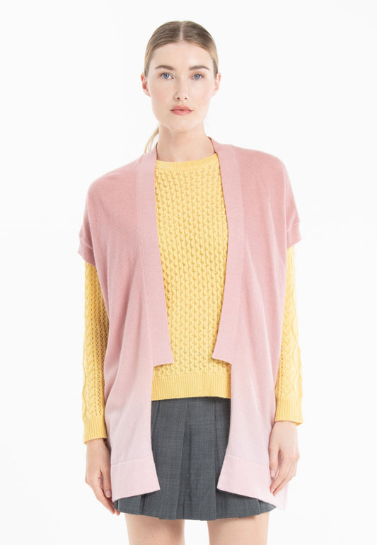 Gilet à manches courtes femme en cachemire tie & dye rose baby & rose nude - AVA 11B