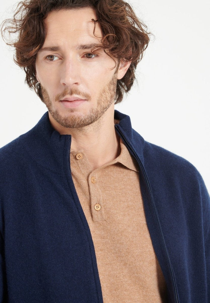 LUKE 8 Gilet zippé en cachemire bleu marine