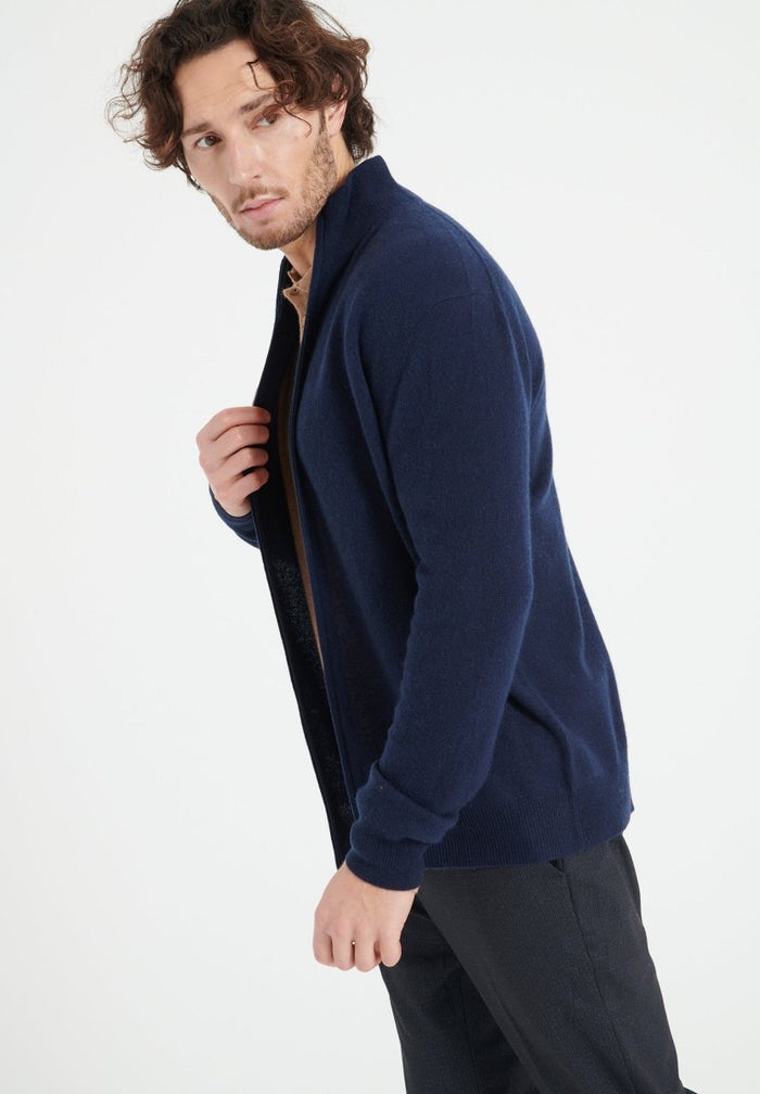 LUKE 8 Gilet zippé en cachemire bleu marine