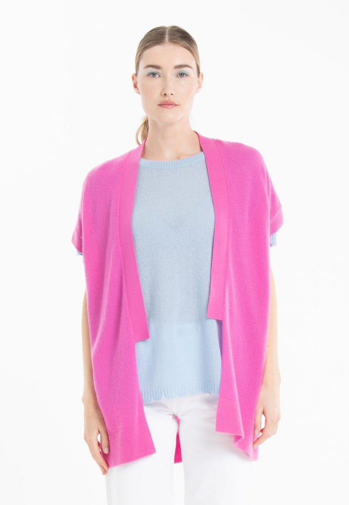Gilet à manches courtes cachemire rose barbie femme - RIA 4