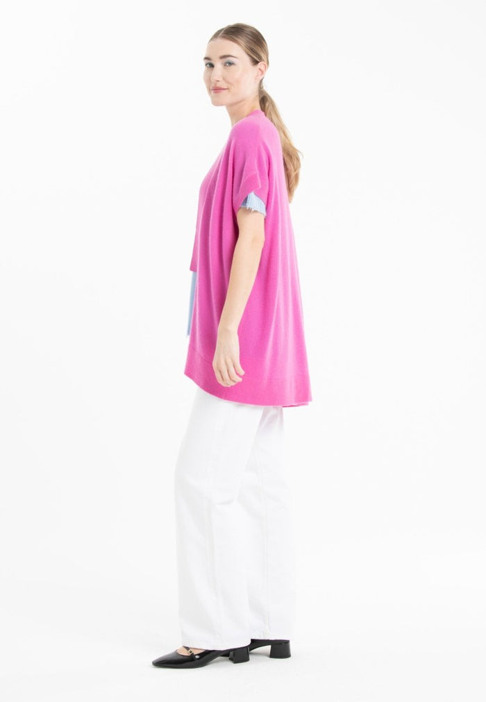 Gilet à manches courtes cachemire rose barbie femme - RIA 4