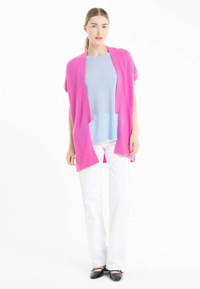Gilet à manches courtes cachemire rose barbie femme - RIA 4