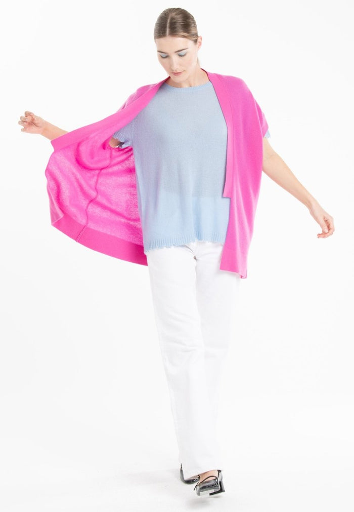 Gilet à manches courtes cachemire rose barbie femme - RIA 4