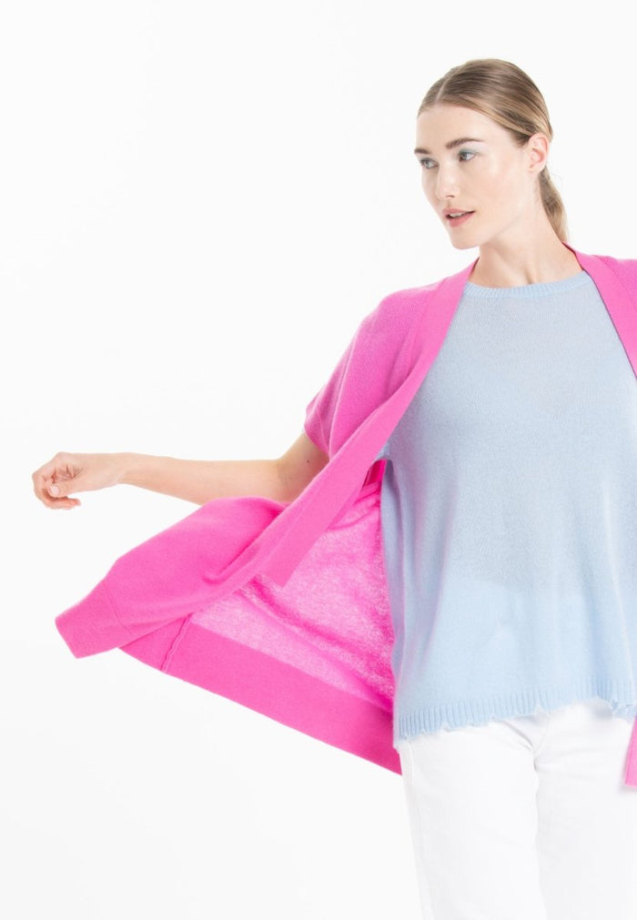 Gilet à manches courtes cachemire rose barbie femme - RIA 4
