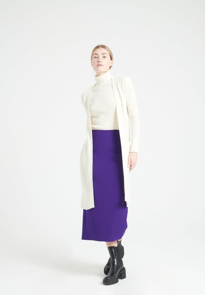 MIA 6 Long cardigan sans manches en cachemire à mailles côtelées blanc écru