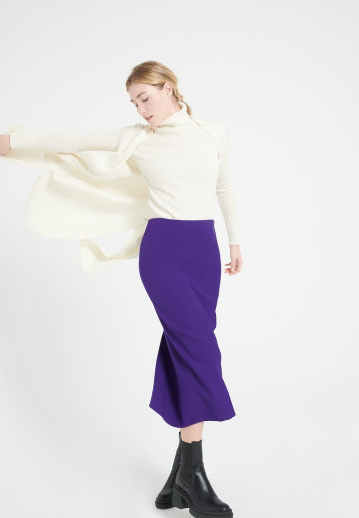 MIA 6 Long cardigan sans manches en cachemire à mailles côtelées blanc écru