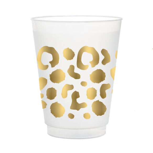 A frosted cup featuring a striking gold spot cheetah pattern.