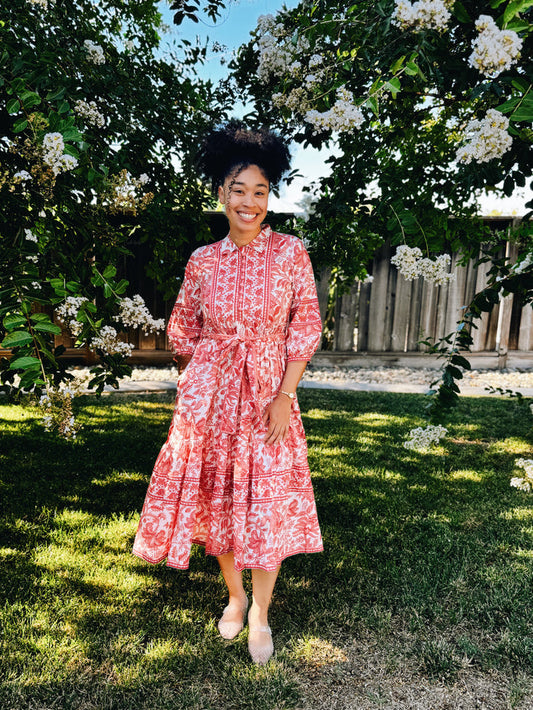 Golden Bloom Midi Dress