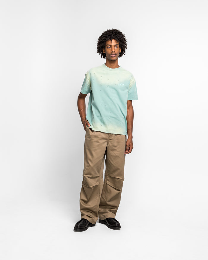 Gradient Damage Washed T-Shirt - Green/Sky Blue