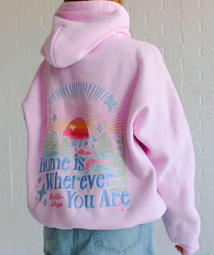 Home is Wherever You Are Hoodie - Peony Pink
