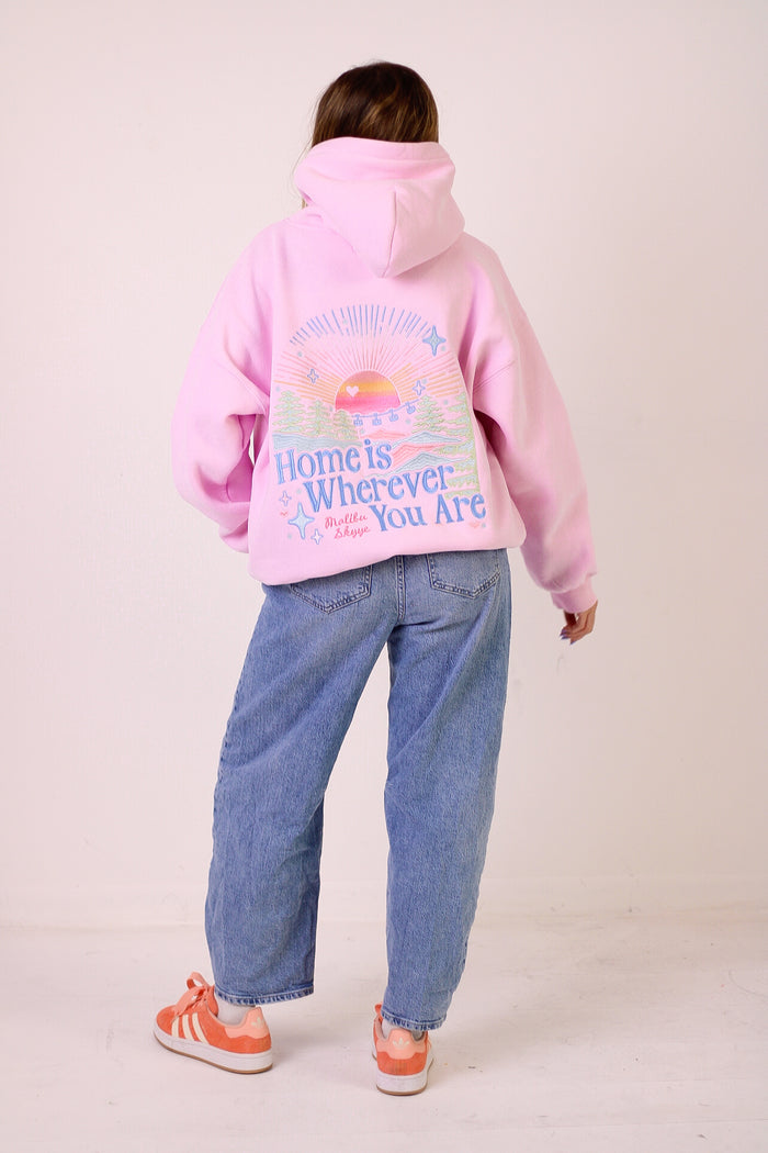 Home is Wherever You Are Hoodie - Peony Pink