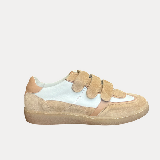Jane Galland SONJA Beige Suede Velcro Trainers