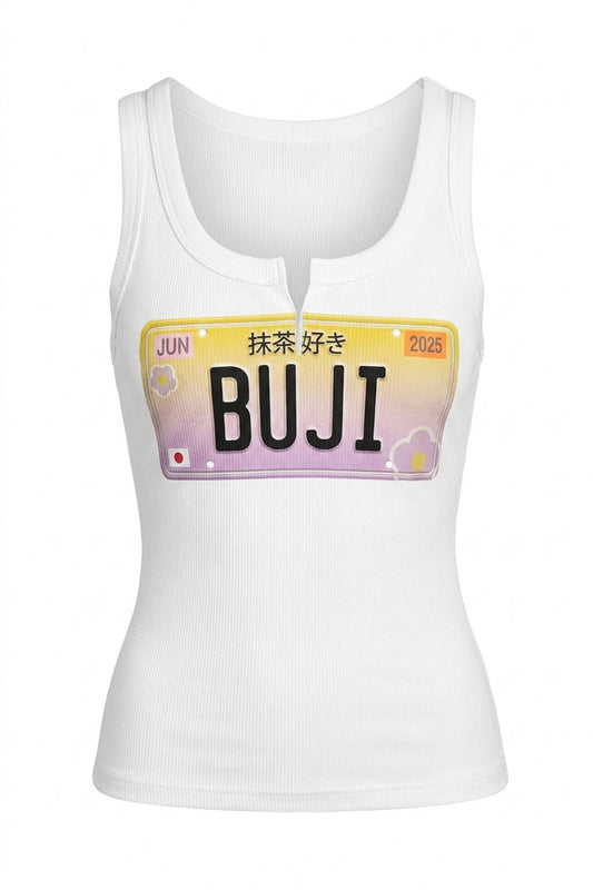 Y2K Japanese License Plate Ribbed Tank - front