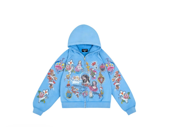 Jesus Zip Up Hoodie - Blue