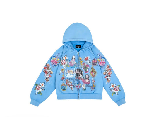 Jesus Zip Up Hoodie - Blue