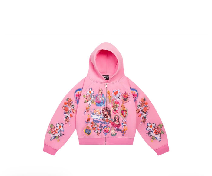 Jesus Zip Up Hoodie - Pink