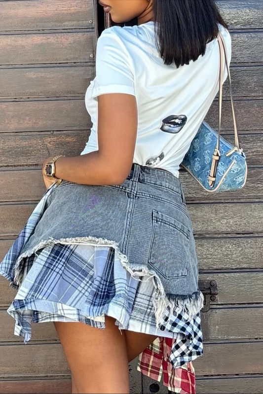 Kenna Grid Deconstruct Patchwork Mini Skirt In Black
