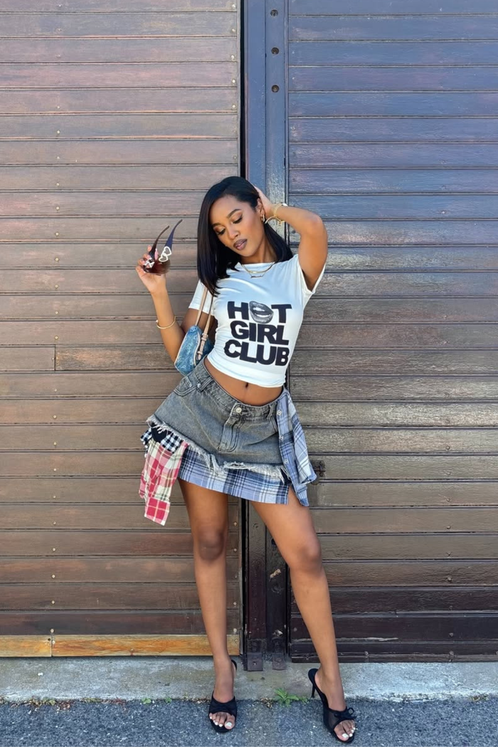 Kenna Grid Deconstruct Patchwork Mini Skirt In Black