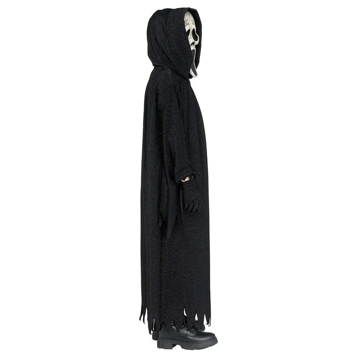 Side view of child wearing a Ghost Face fancy dress costume with mask