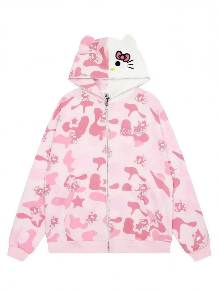 Kitty Camo Full Zip Up Hoodie