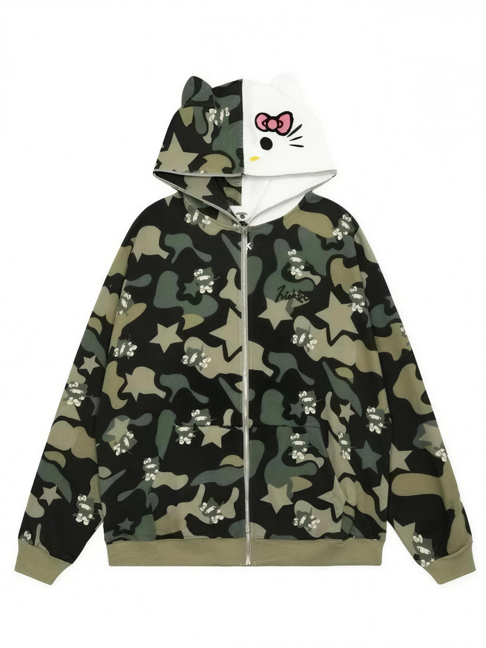 Kitty Camo Full Zip Up Hoodie