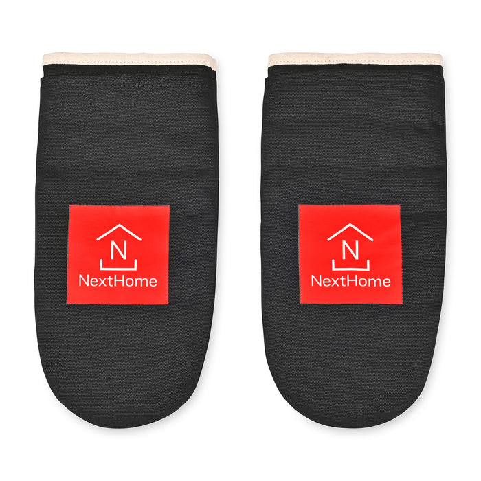 La Cuisine Recycled Cotton Oven Mitt Set - AWARE™ - Black | Custom Branded | Lemon Print