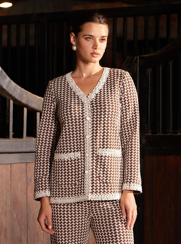 Larisa Houndstooth Brown Co-ord Set