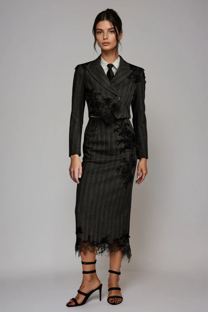 Liselle Lace Stripe Skirt Set
