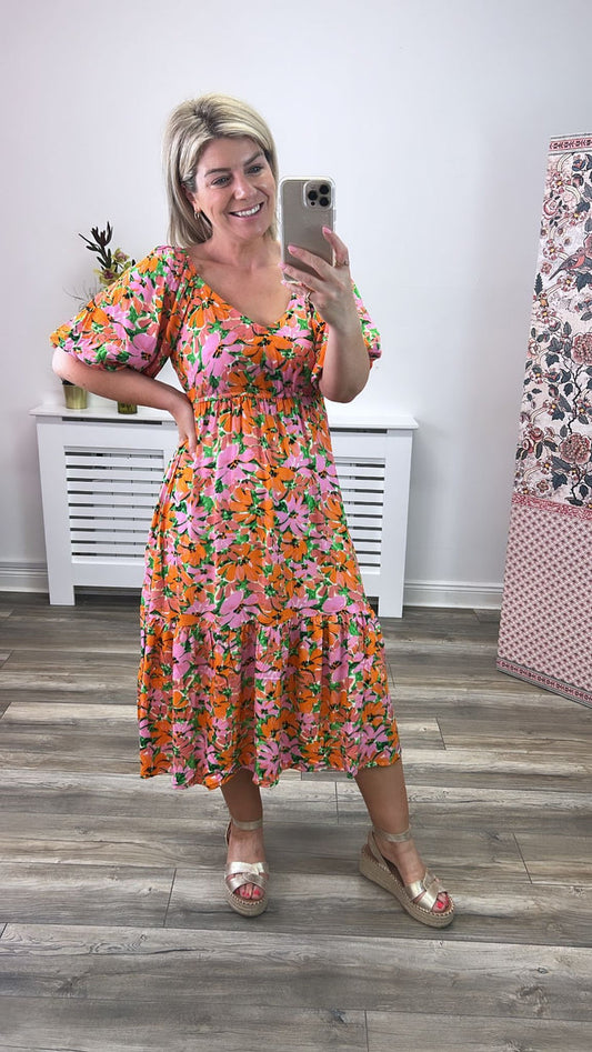LOLA MIDI DRESS (FLAME ORANGE)
