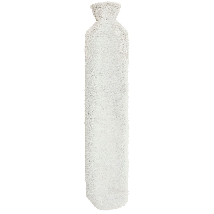 Long Hot Water Bottle Luxury Grey Sherpa Fleece Cover 2 Litre