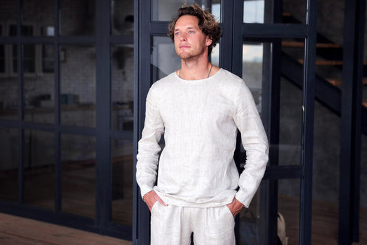 Long Sleeve Linen T-Shirt BIRCH in Beige