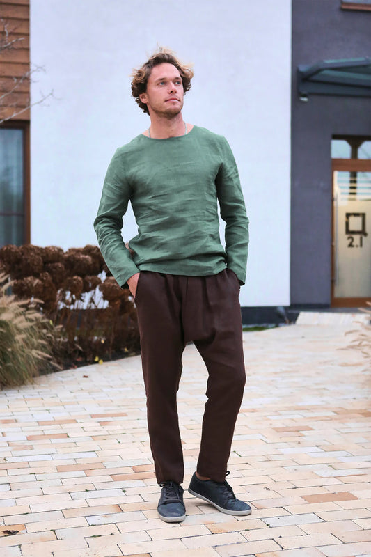 Long Sleeve Linen T-Shirt BIRCH in Green