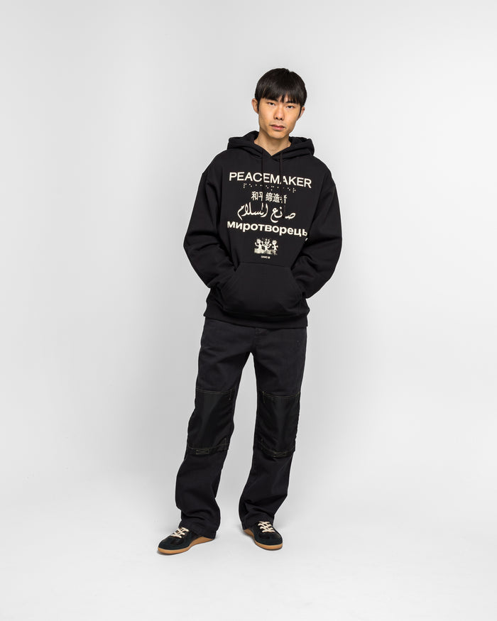 Loose Fit Hoodie Languages Print - Black
