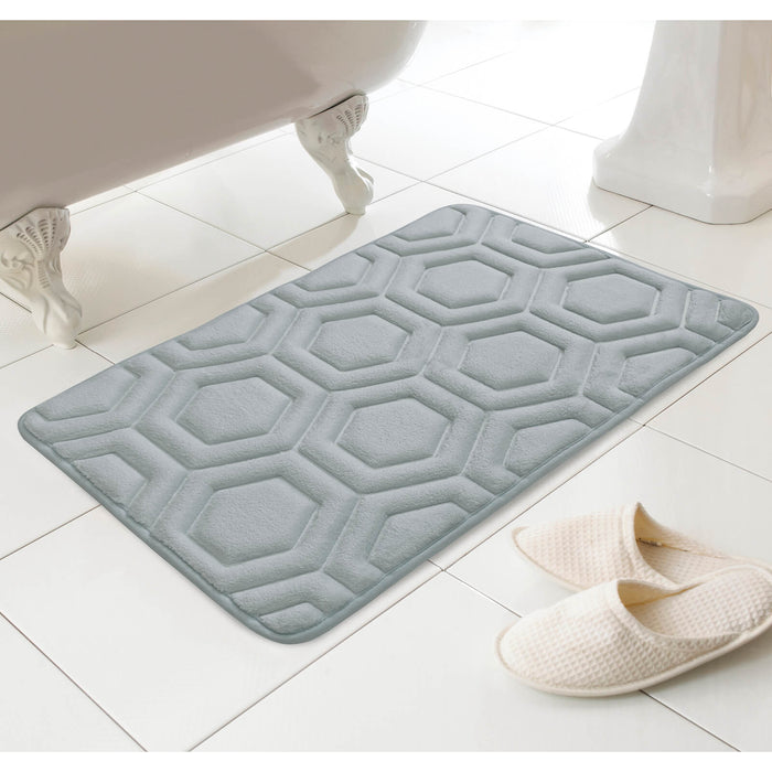 Luxury Memory Foam Bath Mat Geometric Pattern Non-Slip 43x61cm Grey