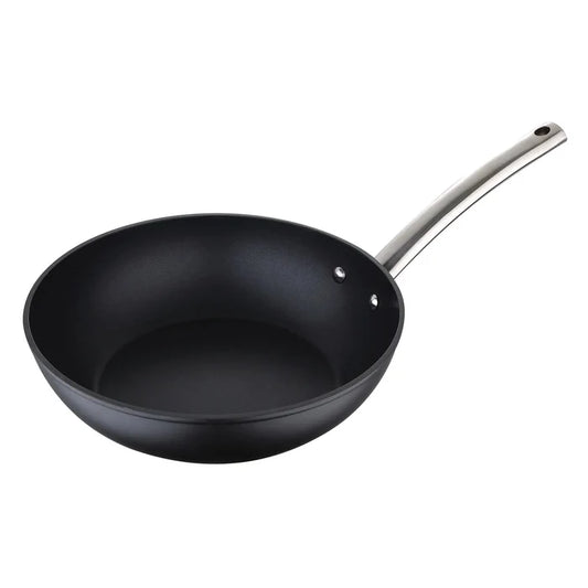 Non-stick black wok with silver handle