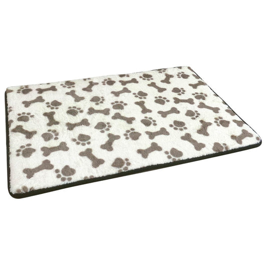 Memory Foam Pet Mat Paw Prints Bones Anti Slip 50x80cm Brown
