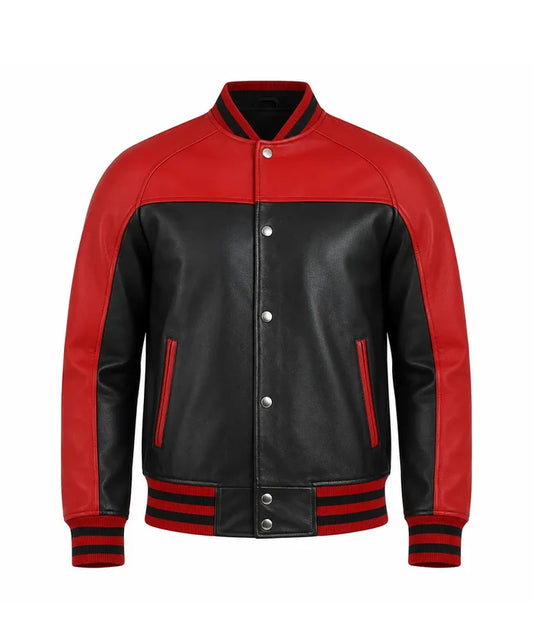Men’s Black and Red Leather Varsity Jacket