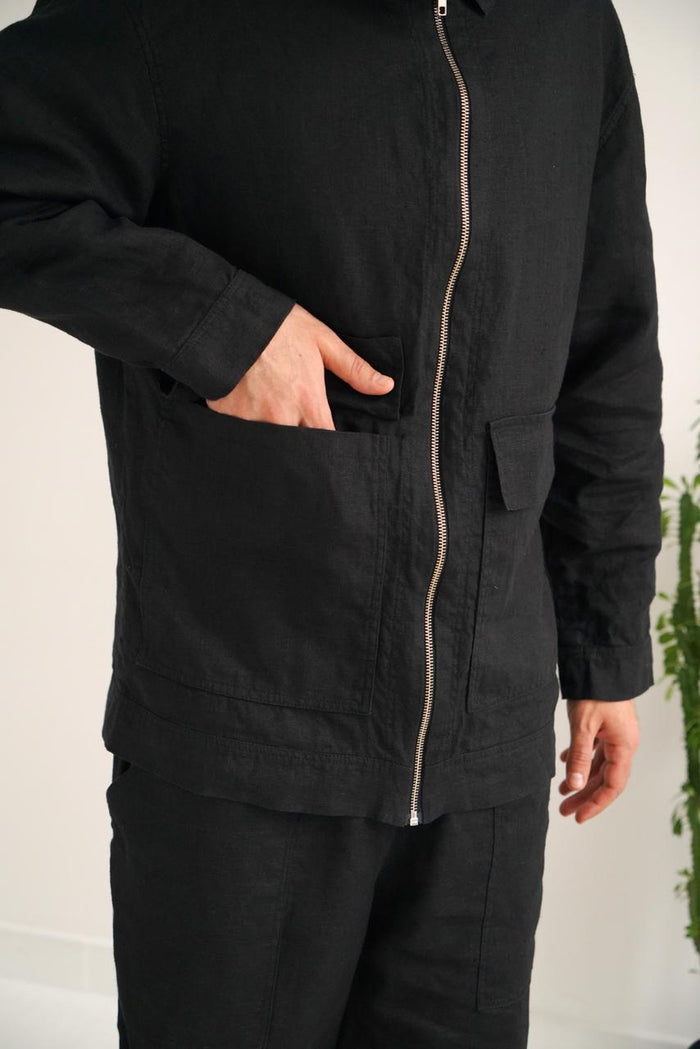 Men’s Linen Bomber Jacket BERGAMOT in Black