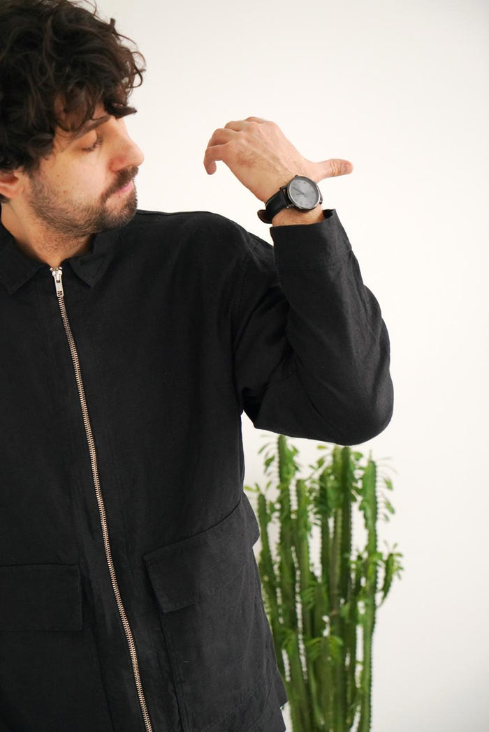 Men’s Linen Bomber Jacket BERGAMOT in Black