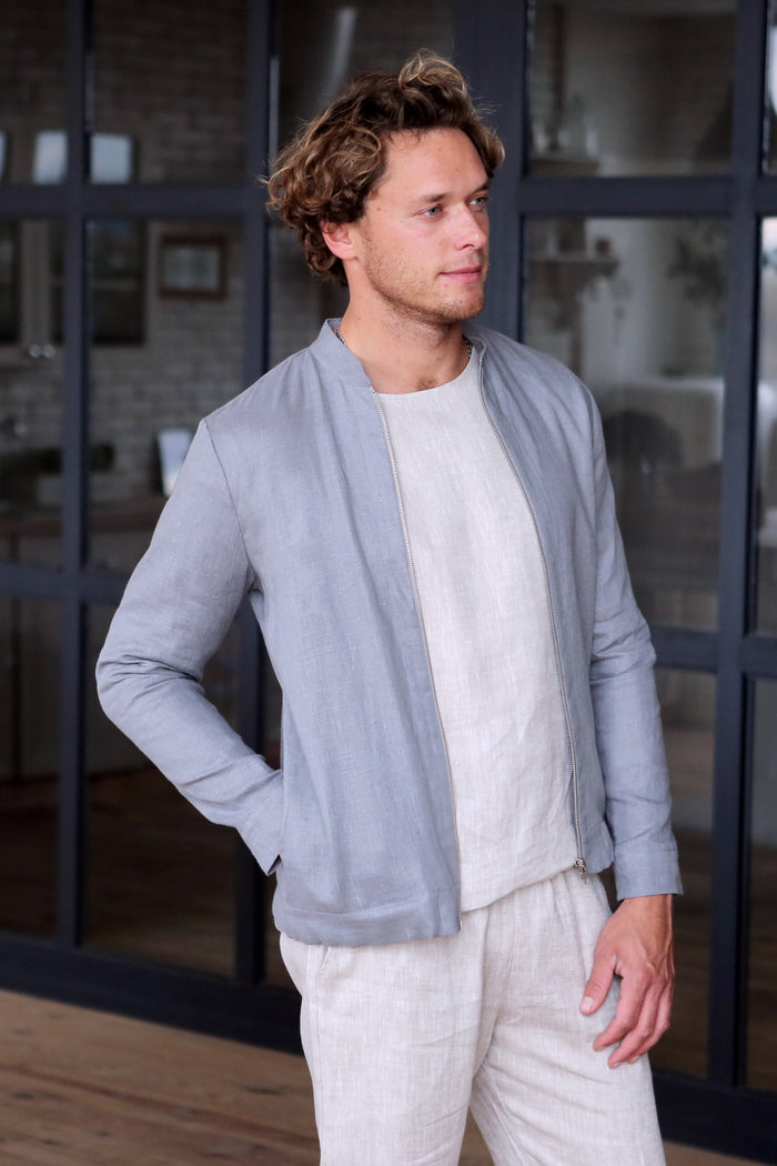 Men’s Linen Bomber MULBERRY in Light grey