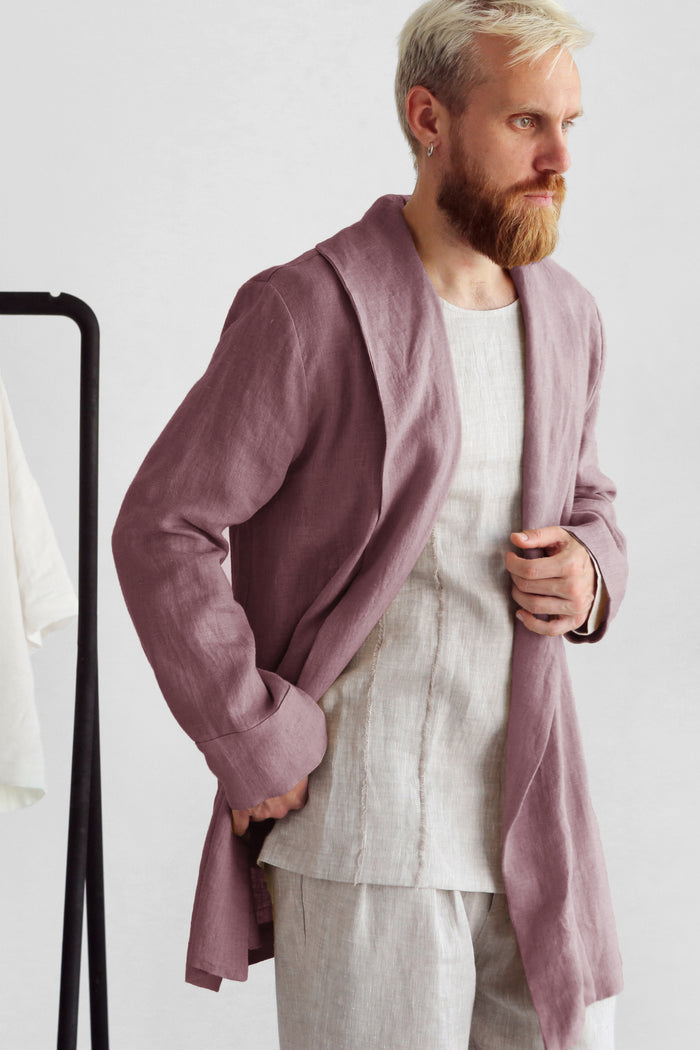 Men’s Linen Cardigan WALNUT in Latte